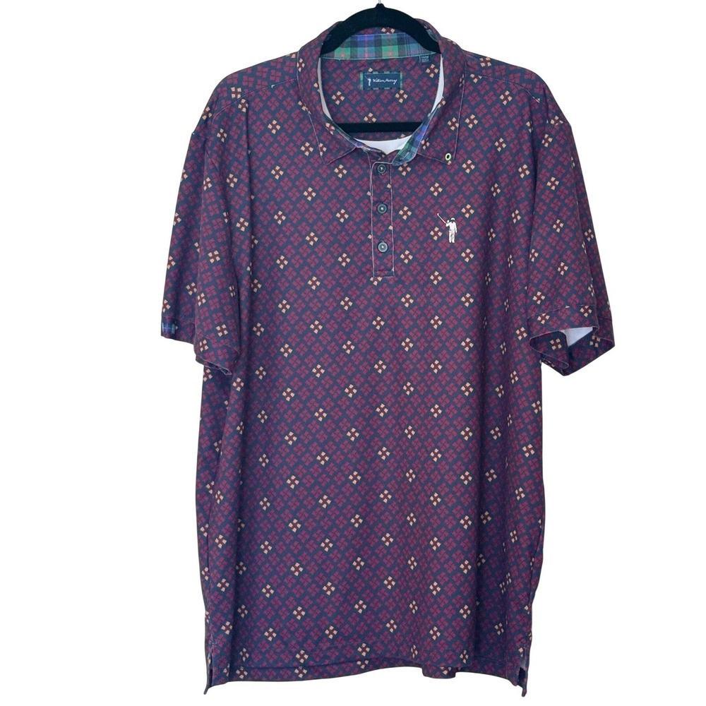William Murray Polo Shirt Burgundy Geometric Print Stretch Golf Mens XL